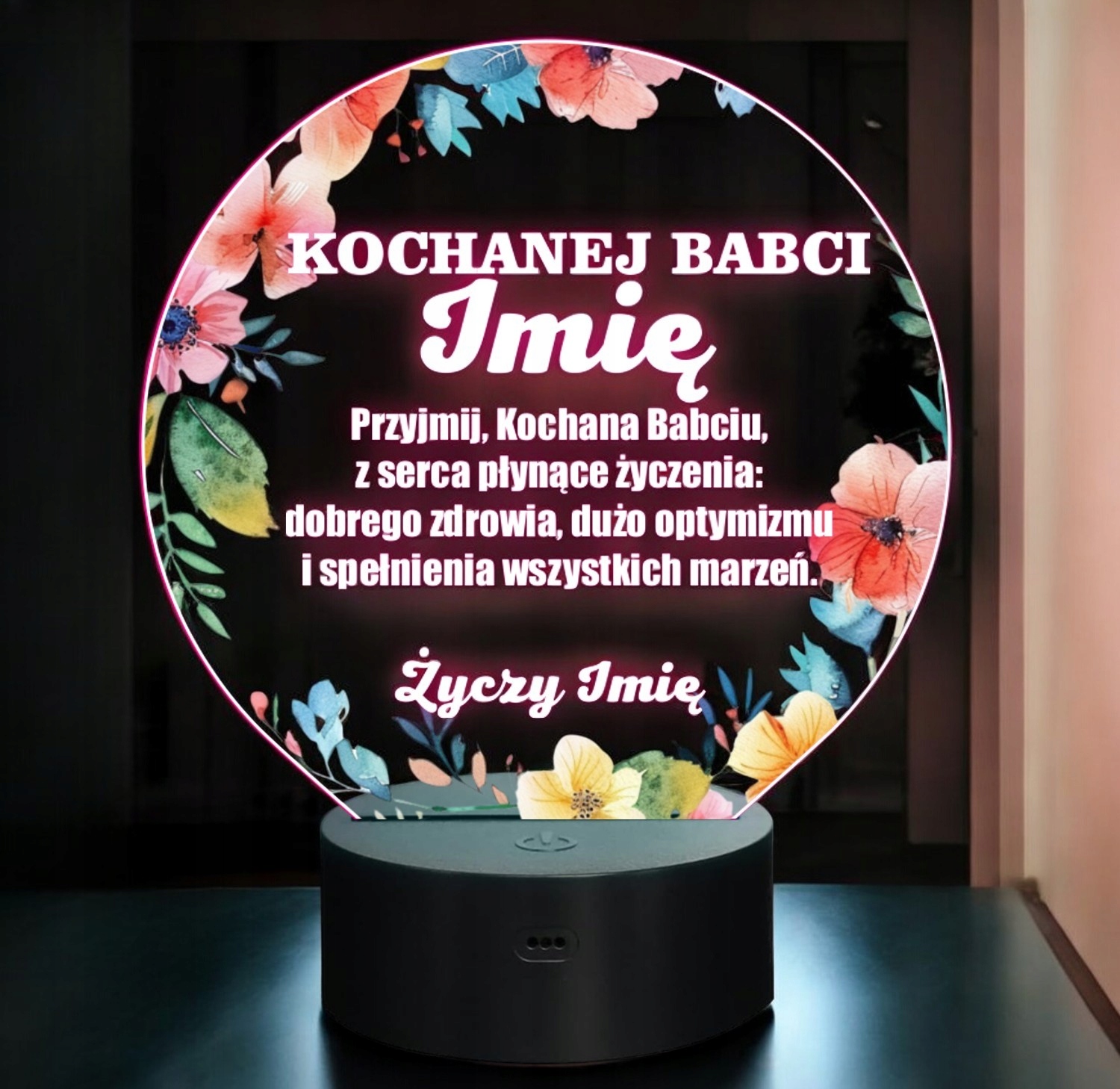 Lampka Nocna LED Statuetka Dla Kochanej Babci na Prezent Personalizowana Lampka Nocna LED Statuetka Dla Kochanej Babci na Prezent Personalizowana