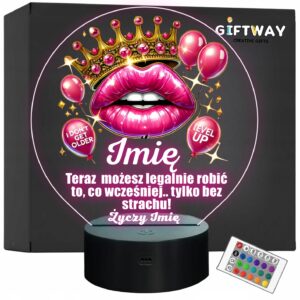 Lampka Nocna LED Statuetka dla niej Pamiątka 18 Urodziny na Prezent Grawer
