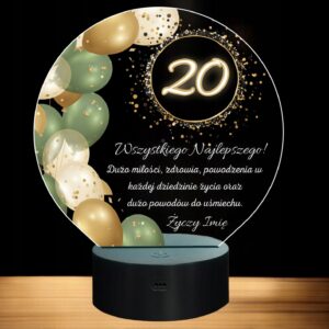 Lampka Nocna LED Statuetka 20 Urodziny Dwudziestka na Prezent Grawer