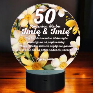 Lampka Nocna LED Statuetka Pamiątka 50 Rocznica Ślubu Kwiaty Prezent Grawer