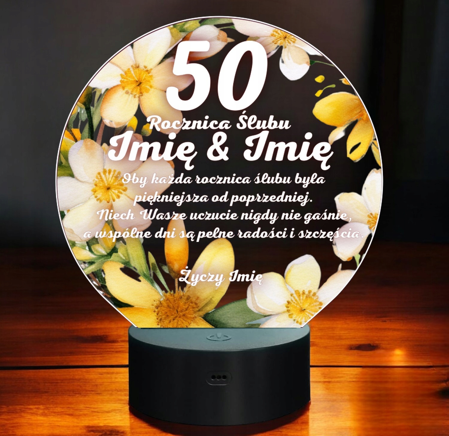 Lampka Nocna LED Statuetka Pamiątka 50 Rocznica Ślubu Kwiaty Prezent Grawer Lampka Nocna LED Statuetka Pamiątka 50 Rocznica Ślubu Kwiaty Prezent Grawer
