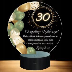 Lampka Nocna LED Statuetka 30 Urodziny Trzydziestka na Prezent Grawer