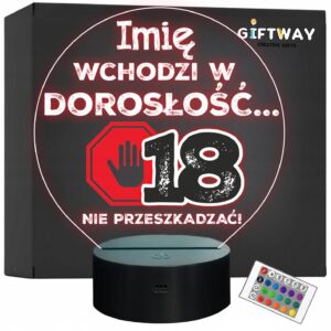 Lampka Nocna LED Statuetka 18 Osiemnastka Urodziny Zabawna Prezent Grawer