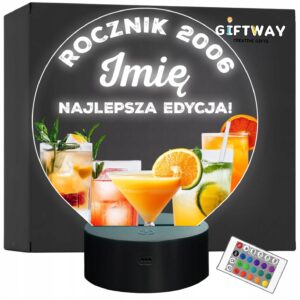 Lampka Nocna LED Statuetka na Urodziny Rocznik Prezent Grawer