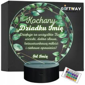 Lampka Nocna LED Statuetka Dzień Dziadka Kwiaty na Prezent Personalizowana