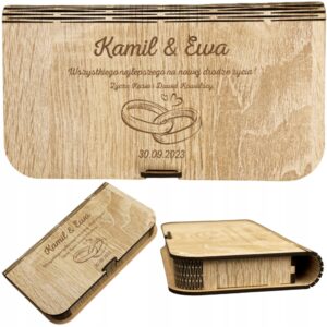 Skrzynka na Wino Ślub z Grawerem Dla Pary Młodej + Pudełko na Pieniądze
