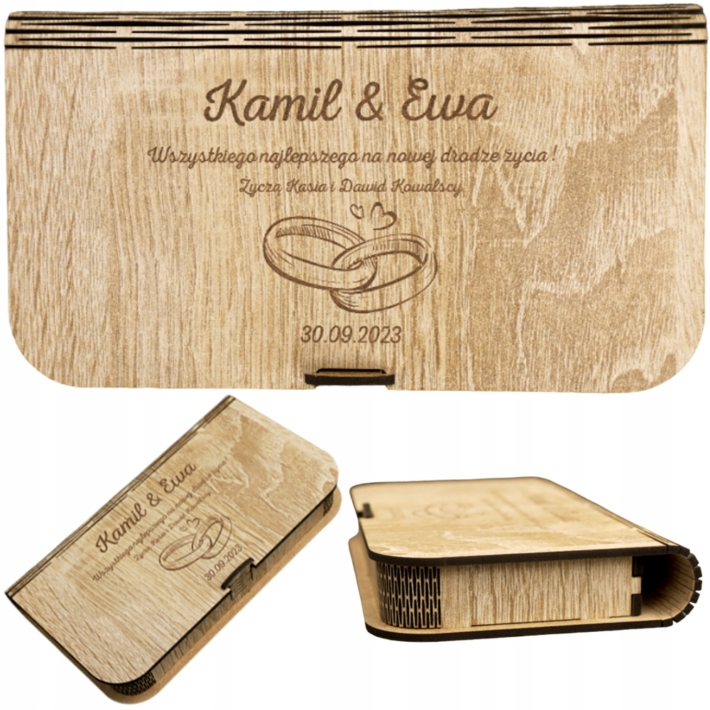 Skrzynka na Wino Ślub z Grawerem Dla Pary Młodej + Pudełko na Pieniądze Skrzynka na Wino Ślub z Grawerem Dla Pary Młodej + Pudełko na Pieniądze