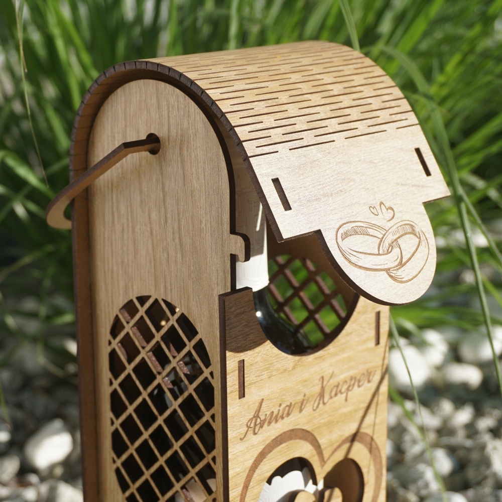 Skrzynka na Wino Ślub z Grawerem Dla Pary Młodej + Pudełko na Pieniądze Skrzynka na Wino Ślub z Grawerem Dla Pary Młodej + Pudełko na Pieniądze