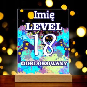Akrylowa Statuetka z Okazji 18 Urodzin Osiemnastka dla Gracza Level Prezent