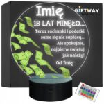 Lampka Nocna LED Statuetka 18 Osiemnastka Urodziny Dolary na Prezent Grawer