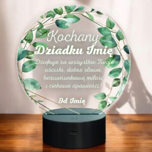 Lampka Nocna LED Statuetka Dzień Dziadka Kwiaty na Prezent Personalizowana