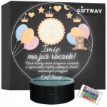 Lampka Nocna LED Statuetka 1 Pierwsze Urodziny Roczek na Prezent Grawer