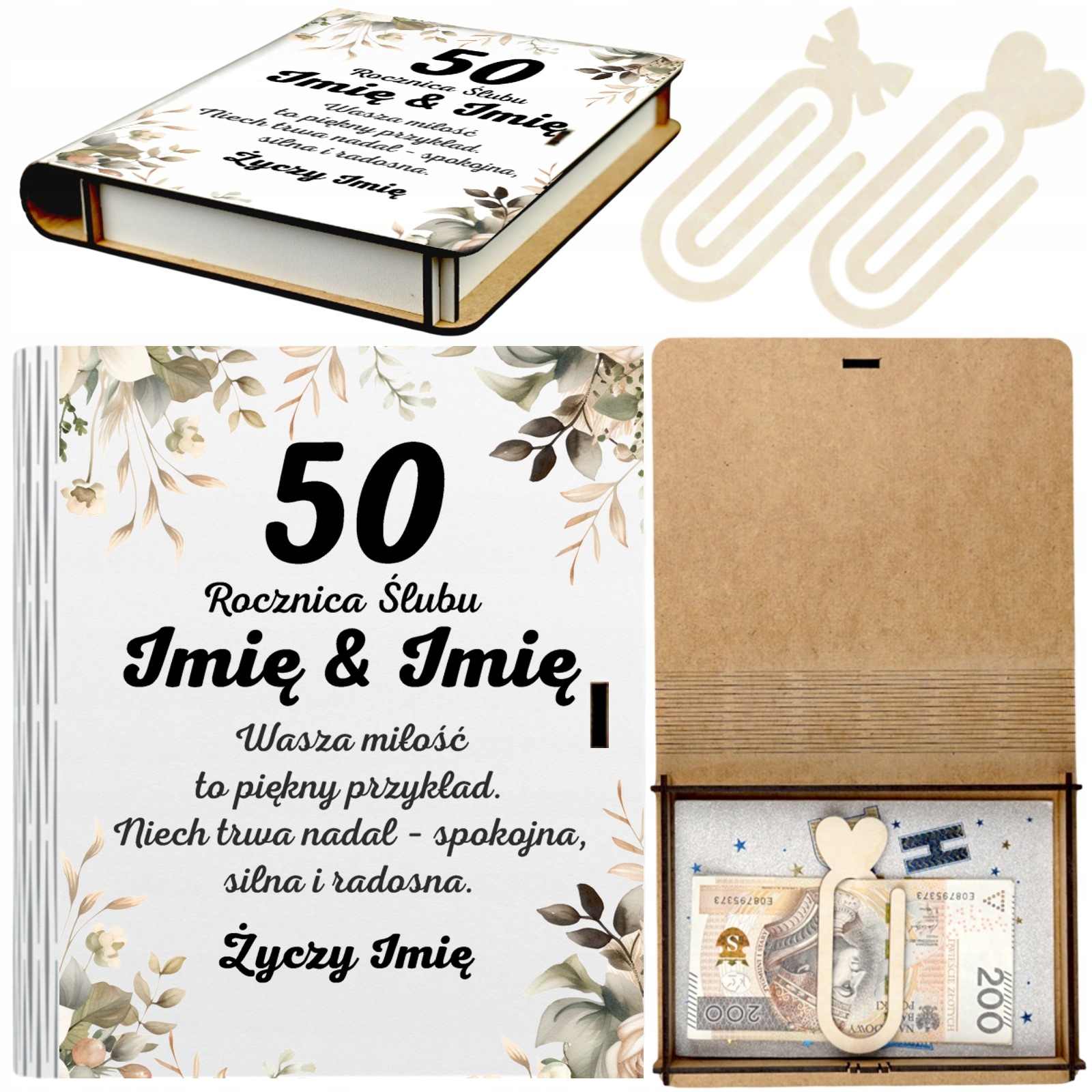 Pudełko na Pieniądze 50 Rocznica Ślubu Drewniane Koperta Prezent Imię v.1 Pudełko na Pieniądze 50 Rocznica Ślubu Drewniane Koperta Prezent Imię v.1