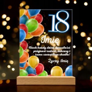 Akrylowa Statuetka z Okazji 18 Urodzin Osiemnastka Balony Pamiątka Prezent