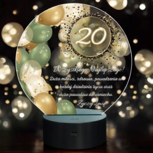 Lampka Nocna LED Statuetka 20 Urodziny Dwudziestka na Prezent Grawer