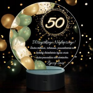 Lampka Nocna LED Statuetka 50 Urodziny Pięćdziesiątka na Prezent Grawer