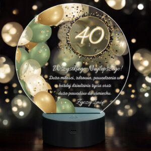 Lampka Nocna LED Statuetka 40 Urodziny Czterdziestka na Prezent Grawer