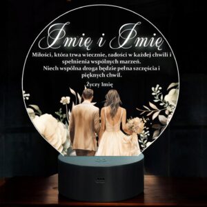 Lampka Nocna LED Statuetka z Okazji Ślubu Para Młoda na Prezent Grawer v.1