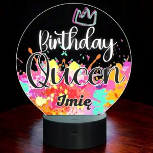 Lampka Nocna LED Statuetka Birthday Queen Urodziny na Prezent Grawer