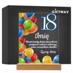 Akrylowa Statuetka z Okazji 18 Urodzin Osiemnastka Balony Pamiątka Prezent