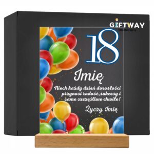 Akrylowa Statuetka z Okazji 18 Urodzin Osiemnastka Balony Pamiątka Prezent