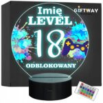 Lampka Nocna LED Statuetka Osiemnastka 18 Urodziny Game na Prezent Grawer
