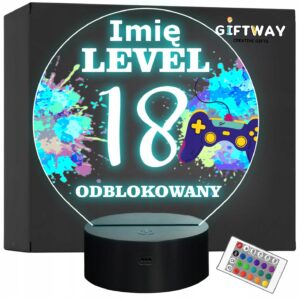Lampka Nocna LED Statuetka Osiemnastka 18 Urodziny Game na Prezent Grawer