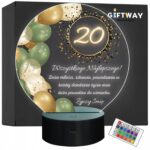 Lampka Nocna LED Statuetka 20 Urodziny Dwudziestka na Prezent Grawer