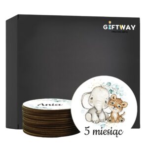 Drewniane Tabliczki Miesiące do Zdjęć Dziecka Pierwszy Rok Zwierzaki Safari