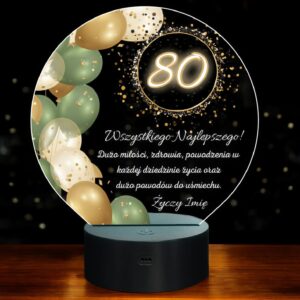 Lampka Nocna LED Statuetka 80 Urodziny Osiemdziesiątka na Prezent Grawer