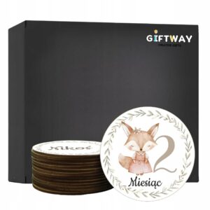 Drewniane Tabliczki Miesiące do Zdjęć Dziecka Pierwszy Rok Zwierzaki Nadruk