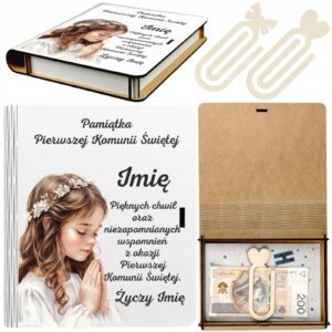 Pudełko na Pieniądze na Komunię Komunia Drewniane Koperta Prezent Imię v.4