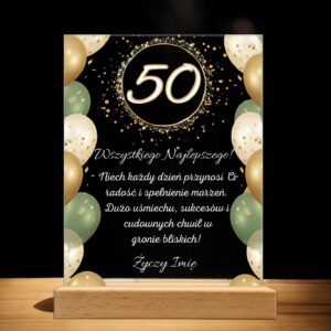Akrylowa Statuetka z Okazji 50 Urodzin Pięćdziesiątka z Życzeniami Prezent