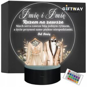 Lampka Nocna LED Statuetka z Okazji Ślubu Para Młoda na Prezent Grawer v.4