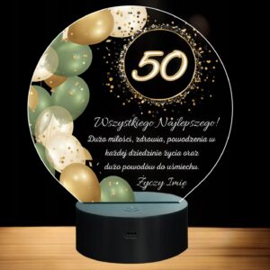 Lampka Nocna LED Statuetka 50 Urodziny Pięćdziesiątka na Prezent Grawer