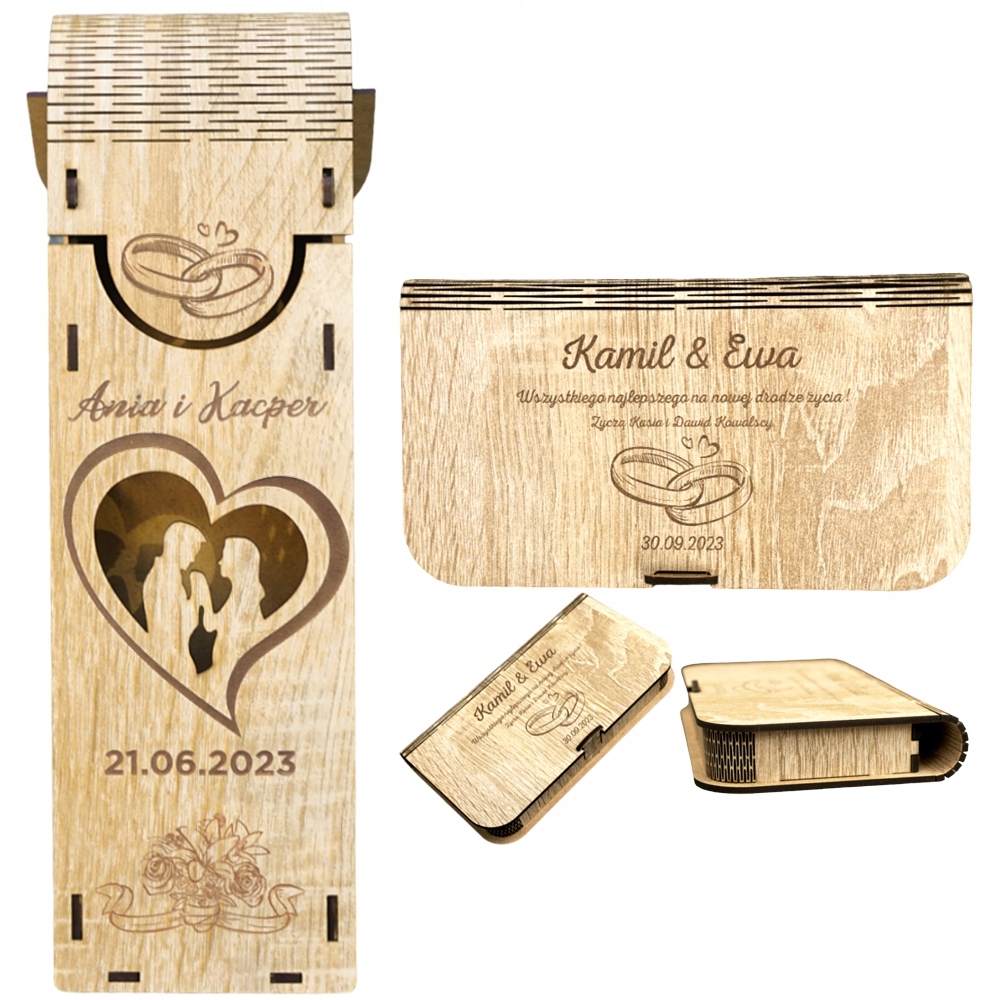 Skrzynka na Wino Ślub z Grawerem Dla Pary Młodej + Pudełko na Pieniądze Skrzynka na Wino Ślub z Grawerem Dla Pary Młodej + Pudełko na Pieniądze