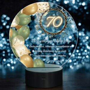 Lampka Nocna LED Statuetka 70 Urodziny Siedemdziesiątka na Prezent Grawer