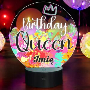 Lampka Nocna LED Statuetka Birthday Queen Urodziny na Prezent Grawer
