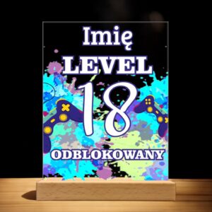 Akrylowa Statuetka z Okazji 18 Urodzin Osiemnastka dla Gracza Level Prezent
