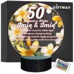 Lampka Nocna LED Statuetka Pamiątka 50 Rocznica Ślubu Kwiaty Prezent Grawer