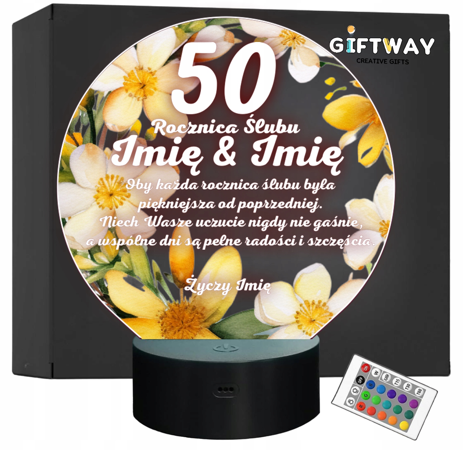 Lampka Nocna LED Statuetka Pamiątka 50 Rocznica Ślubu Kwiaty Prezent Grawer Lampka Nocna LED Statuetka Pamiątka 50 Rocznica Ślubu Kwiaty Prezent Grawer