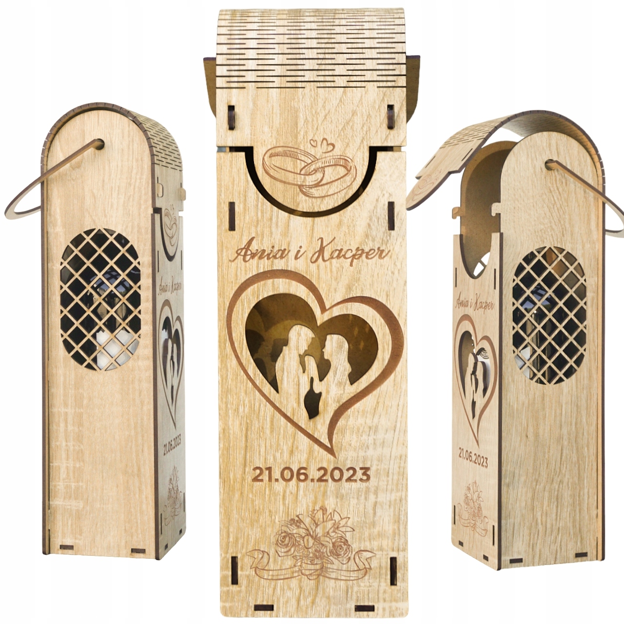 Skrzynka na Wino Ślub z Grawerem Dla Pary Młodej + Pudełko na Pieniądze Skrzynka na Wino Ślub z Grawerem Dla Pary Młodej + Pudełko na Pieniądze