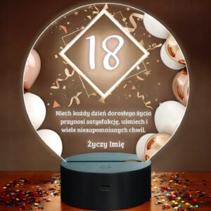 Lampka Nocna LED Statuetka 18 Osiemnastka Urodziny Ramka na Prezent Grawer