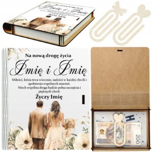 Pudełko na Pieniądze na Ślub Ślubne Drewniane Koperta Prezent Imię v.5
