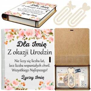 Drewniana Koperta na Pieniądze Pudełko na Urodziny Pamiątka z Imieniem