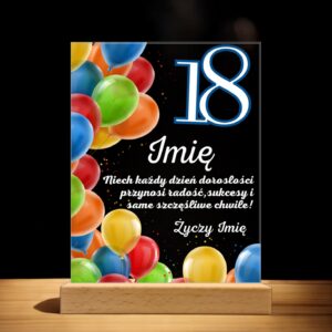 Akrylowa Statuetka z Okazji 18 Urodzin Osiemnastka Balony Pamiątka Prezent