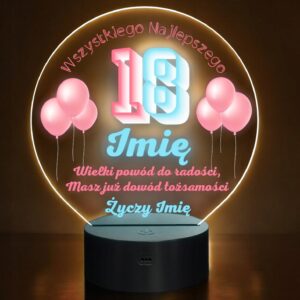 Lampka Nocna LED Statuetka 18 Osiemnastka Urodziny na Prezent Grawer