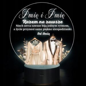 Lampka Nocna LED Statuetka z Okazji Ślubu Para Młoda na Prezent Grawer v.4