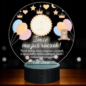 Lampka Nocna LED Statuetka 1 Pierwsze Urodziny Roczek na Prezent Grawer