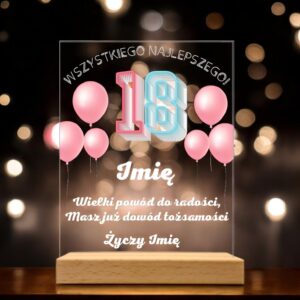 Akrylowa Statuetka z Okazji 18 Urodzin Osiemnastka Balony Pamiątka Prezent